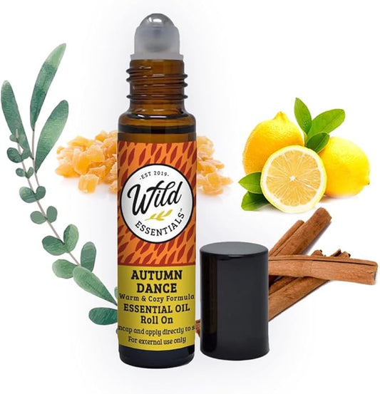Wild Essentials Autumn Dance Essential Oil Roll On, 10ml for Warmth, Comfort, Opens Airways, Made with Pure Essential Oils and Organic Jojoba Oil, Ready to Use, Moisturizer, All Natural
