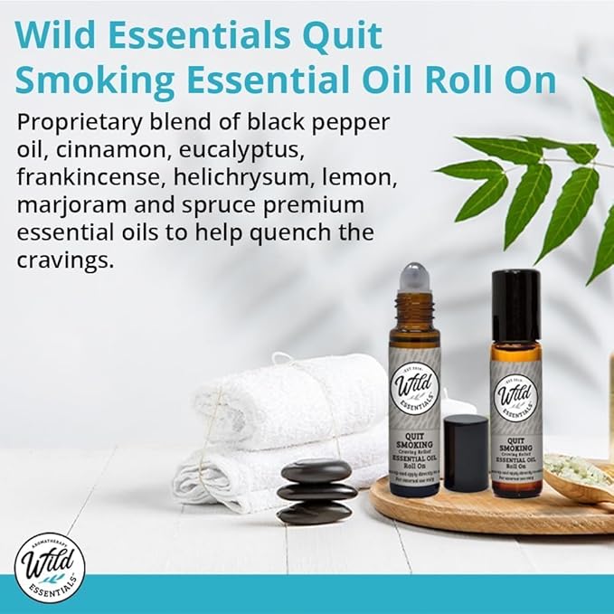 Wild Essentials Quit Smoking Essential Oil Roll On, 10ml for for help with cessation programs, lung soothing, and lifts the spirit, Made With Organic Jojoba oil, Ready To Use, Moisturizer, All Natural