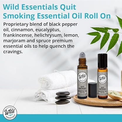 Wild Essentials Quit Smoking Essential Oil Roll On, 10ml for for help with cessation programs, lung soothing, and lifts the spirit, Made With Organic Jojoba oil, Ready To Use, Moisturizer, All Natural