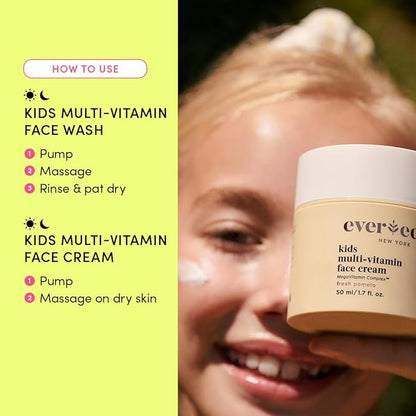 Evereden Kids Happy Face Duo (Fresh Pomelo) - Multi-Vitamin Kids Face Wash & Kids Face Cream Set - Clean & Vegan Skin Care for Kids 3+ - Moisturizing, Nourishing, & Protective Kids Skin Care Set