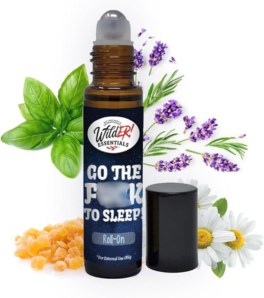 Wild Essentials Go The F to Sleep Essential Oil Roll On, 10ml for Sleep, Made with 100% Pure, Premium Grade Essential Oils and Organic Jojoba Oil, Ready to Use, Moisturizer, All Natural