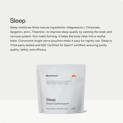 Momentous Sleep Pack Magnesium L-Threonate, Apigenin & L-Theanine, 30 Servings
