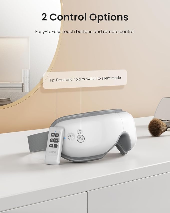 RENPHO Eye Massager with Remote, Heat, Compression, Fathers Day Birthday Gifts for Dad Women, Eyeris 1 Sleep Mask FSA HSA, Headache Massager Scalp for Strain Relief, Migraine Relief, Reduce Stye Eye