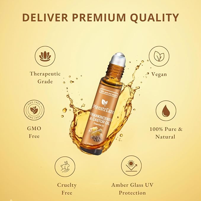 Frankincense and Castor Essential Oil Roll On, 100% Pure and Natural Castor Oil & Frankincense for Face, Deep Hydration, Wrinkles, Dark Circles Under Eye Roller Ball, 10ml