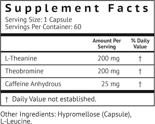VitaMonk Low Dose Caffeine and Theanine - No Jitters, No Crash- Microdose of Caffeine L Theanine Pills with Caffeine Theanine and Theobromine - 25mg of Caffeine, Caffeine Pills L Theanine - 60 Caps