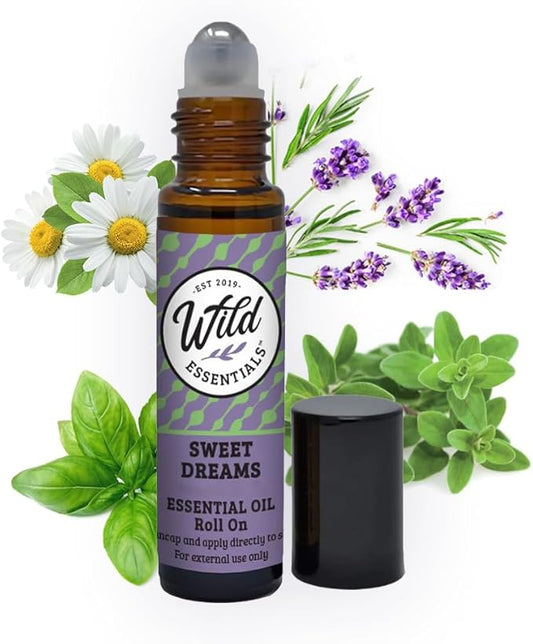Wild Essentials Sweet Dreams Essential Oil Roll On, 10ml for Sleep, Restless Legs, Made with 100% Pure, Premium Grade Essential Oils and Organic Jojoba Oil, Ready to Use, Moisturizer, All Natural