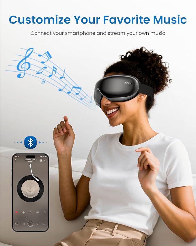 RENPHO Eye Massager with Heat, Fathers Day Birthday Gifts for Mom Dad, Heated Eye Mask, Eye Massager for Migraines with Bluetooth Music, Reduce Strain