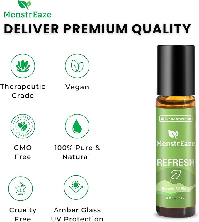 Refresh Essential Oil Roll-On Blend for Head Comfort, Energy & Mental Clarity – Therapeutic-Grade, 100% Natural & Pure, with Peppermint, Wintergreen, Camphor & Eucalyptus, 10ml