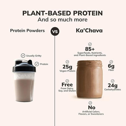 KaâChava All-In-One Nutrition Shake Blend, 85+ Superfoods & Nutrients, Meal Replacement, Greens Plant-Based Superfood Powder Protein Drink, Digestive Enzymes & Probiotics, Vegan Dairy Gluten Free, 2lb