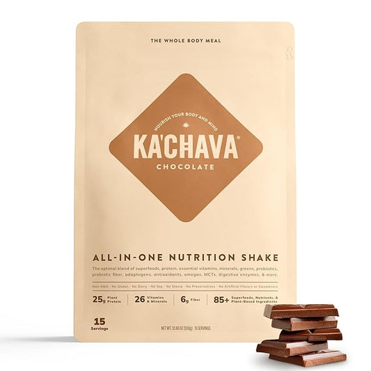 KaâChava All-In-One Nutrition Shake Blend, 85+ Superfoods & Nutrients, Meal Replacement, Greens Plant-Based Superfood Powder Protein Drink, Digestive Enzymes & Probiotics, Vegan Dairy Gluten Free, 2lb