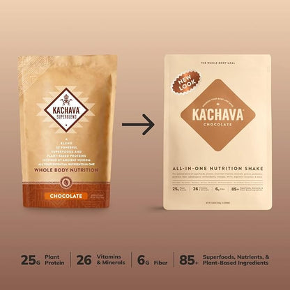 KaâChava All-In-One Nutrition Shake Blend, 85+ Superfoods & Nutrients, Meal Replacement, Greens Plant-Based Superfood Powder Protein Drink, Digestive Enzymes & Probiotics, Vegan Dairy Gluten Free, 2lb