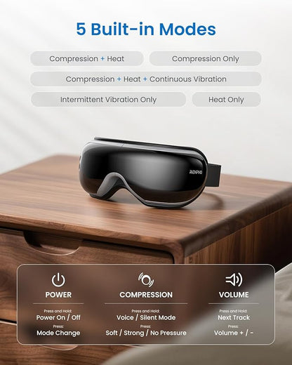 RENPHO Eye Massager with Heat, Fathers Day Birthday Gifts for Mom Dad, Heated Eye Mask, Eye Massager for Migraines with Bluetooth Music, Reduce Strain