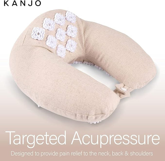 Kanjo Memory Foam Acupressure Neck Pillow - High Density Memory Foam Core - Travel Accessory Pillow - Relieves Neck Pain and Back Pain - Includes Carry Bag - FSA & HSA Eligible