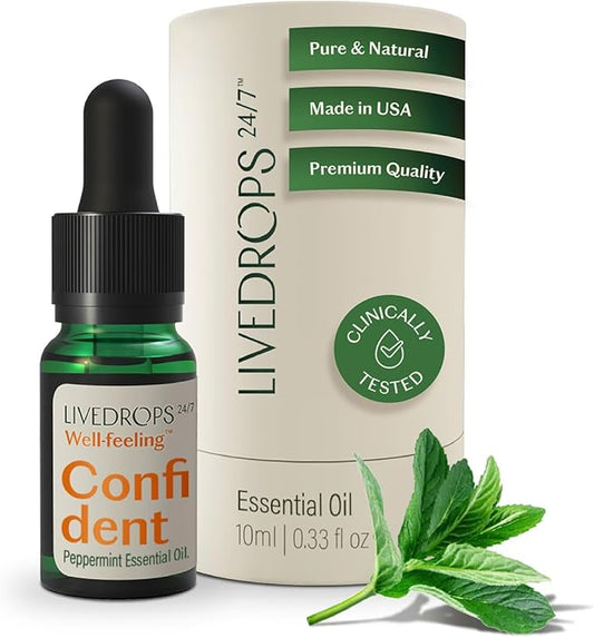 LIVEDROPS 24/7 Confident Peppermint Essential Oil - Made in USA Globally sourced Ingredients - Pure & Natural - Aromatherapy - Dilute in Carrier Oil for The Skin or use in a Diffuser