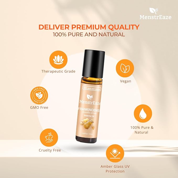Frankincense and Grapeseed Essential Oil Roll On, Therapeutic Grade Daytime Skincare and Mood Support，100% Pure and Natural Grapeseed Oil & Frankincense for Face, Skin, Aging, Fine lines, Relax, 10 ml