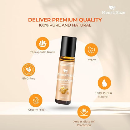 Frankincense and Grapeseed Essential Oil Roll On, Therapeutic Grade Daytime Skincare and Mood Support，100% Pure and Natural Grapeseed Oil & Frankincense for Face, Skin, Aging, Fine lines, Relax, 10 ml