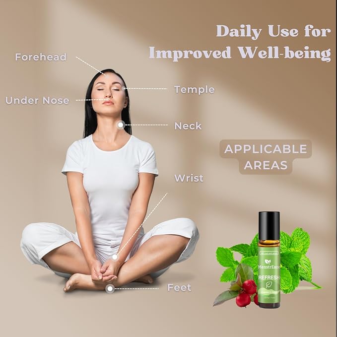 Refresh Essential Oil Roll-On Blend for Head Comfort, Energy & Mental Clarity – Therapeutic-Grade, 100% Natural & Pure, with Peppermint, Wintergreen, Camphor & Eucalyptus, 10ml