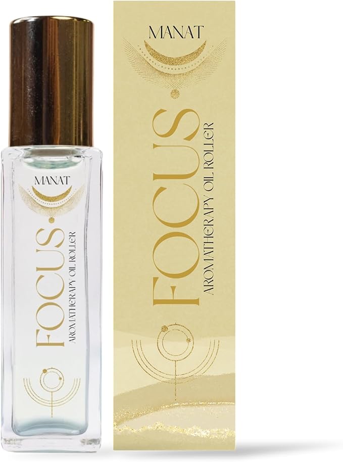 Focus Essential Oil Roll On –100% Natural Aromatherapy – 10ml Glass Roller Ball – Focus, Productivity & Mental Clarity Blend w/Peppermint, Rosemary & Bergamot - Work, Study, Self Care, Gift