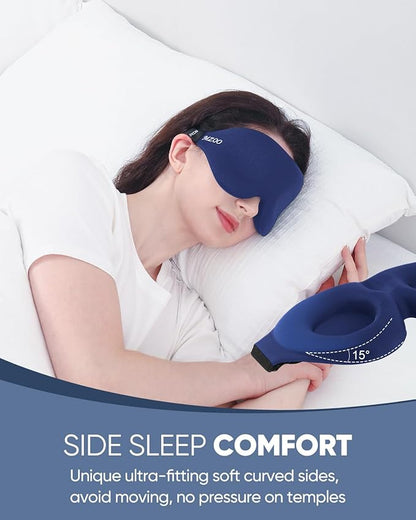 MZOO Sleep Eye Mask for Side Sleeper Men Women, Zero Eye Pressure 3D Sleeping Mask, Light Blocking Patented Design Night Blindfold, Soft Eye Shade Cover for Travel, Blue