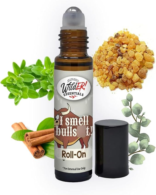 Wild Essentials I Smell Bull Essential Oil Roll On, 10ml for Warming, Clears The Airways, Made with Premium Grade Essential Oils and Organic Jojoba Oil, Ready to Use, Moisturizer, All Natural