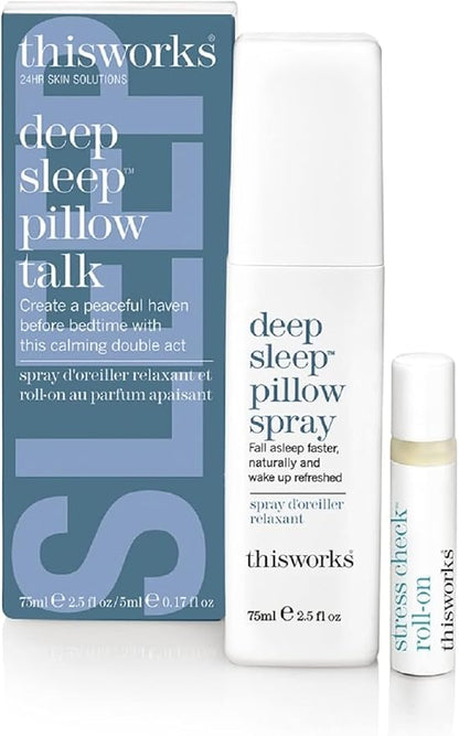 thisworks Deep Sleep Pillow Talk Set: Deep Sleep Pillow Spray 75 ml / 2.5 oz & Stress Check Roll On