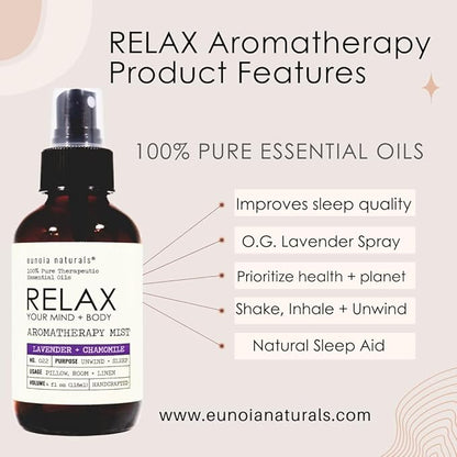 The Original Relax Lavender Sleep Aromatherapy Mist, All Natural Lavender Pillow Spray, Chamomile Oils, Breath Easy to Sleep, Calming Room Spray, No Fragrance or Chemicals