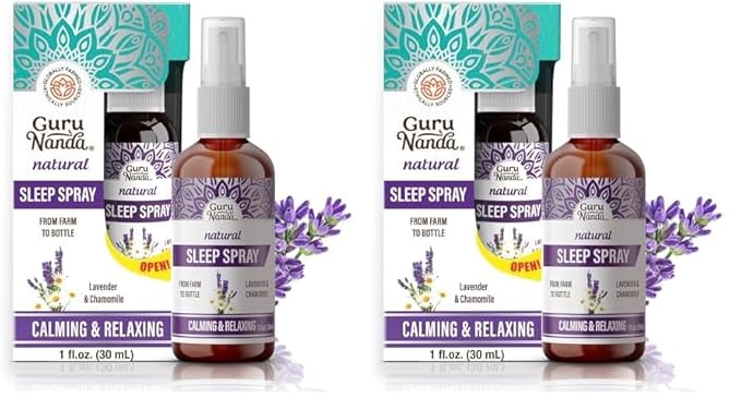 GuruNanda Sleep Spray (1 Fl oz) - 100% Pure & Natural Blend of Lavender, Chamomile & Aromatherapy Essential Oils - Supports Calm & Relaxed Rest - Bedtime Mist for Bed, Pillows or Linen (Pack of 2)