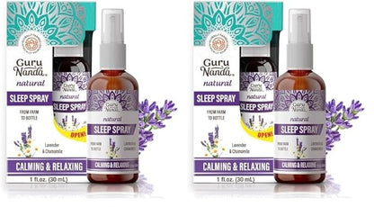 GuruNanda Sleep Spray (1 Fl oz) - 100% Pure & Natural Blend of Lavender, Chamomile & Aromatherapy Essential Oils - Supports Calm & Relaxed Rest - Bedtime Mist for Bed, Pillows or Linen (Pack of 2)