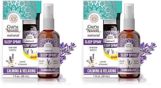 GuruNanda Sleep Spray (1 Fl oz) - 100% Pure & Natural Blend of Lavender, Chamomile & Aromatherapy Essential Oils - Supports Calm & Relaxed Rest - Bedtime Mist for Bed, Pillows or Linen (Pack of 2)