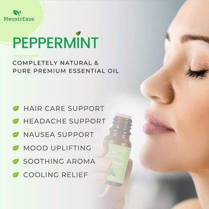 Peppermint Essential Oil Dropper Bottle, 100% Natural & Pure, Migraine & Headache Support, Skin-Safe Aromatherapy for Diffuser, Skin, Hair, Refreshing and Calming, 10ml