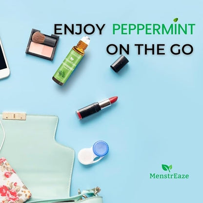 Peppermint Essential Oil Roll On, Migraine & Headache Support, High Potency, Purem Natural Oil, Blend with Sweet Almond Oil for Skin, Refreshing and Calming, Nausea Support, 10ml