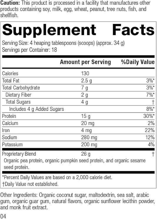 Standard Process Veg-E Complete Pro Vanilla - Whole Food Nail Health, Hair Health and Skin Health with Pumpkin Seed Protein Powder and Sesame Seed - 22 oz