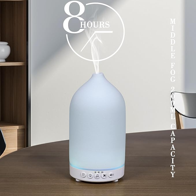 200ML White Noise Ceramic Diffuser,Sleep Sound Machine with 20 Natural Soothing Sounds, 7 Color Lights,Essential Oil Diffuser, Timer for Baby, Kids, Adults, Office, Home(White Grain)