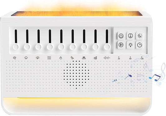 White Noise Sound Machine, Sound Machine for Sleep, Meditation for Bedroom Office Quiet Sleeping Relaxing, Simulation Flame, Timer, 8 Group Nature Sound, Powered by USB for Travelers, insomniacs