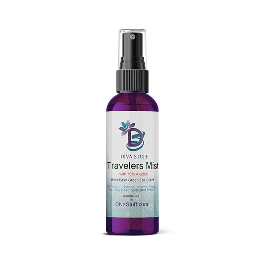 Diva Stuff Travelers Mist - Promotes Clear Skin & Protects from Acne-Causing Funk, Cleans Pillows, Hands, & Sheets - Aromatherapy Spray for Relaxation and Sleep, Made in USA (Soothing Green Tea, 2 oz)