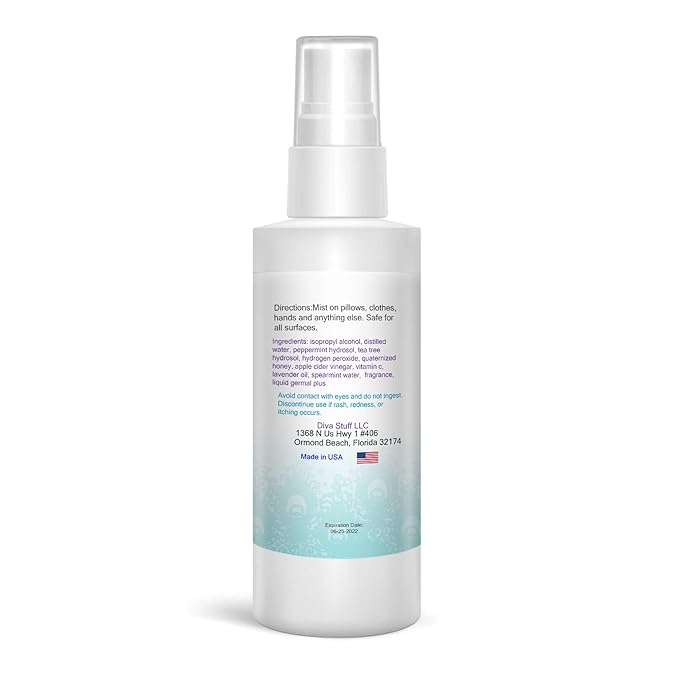 Diva Stuff Travelers Mist - Promotes Clear Skin & Protects from Acne-Causing Funk, Cleans Pillows, Hands, & Sheets - Aromatherapy Spray for Relaxation and Sleep, Made in USA (Soothing Green Tea, 4 oz)