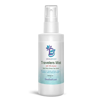 Diva Stuff Travelers Mist - Promotes Clear Skin & Protects from Acne-Causing Funk, Cleans Pillows, Hands, & Sheets - Aromatherapy Spray for Relaxation and Sleep, Made in USA (Soothing Green Tea, 4 oz)