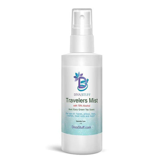 Diva Stuff Travelers Mist - Promotes Clear Skin & Protects from Acne-Causing Funk, Cleans Pillows, Hands, & Sheets - Aromatherapy Spray for Relaxation and Sleep, Made in USA (Soothing Green Tea, 4 oz)