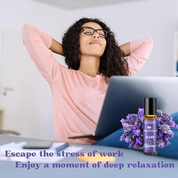 Natural Sleep Essential Oil Roll On, 100% Natural & Pure Deep Relaxation Blend with Lavender, Chamomile, Sweet Orange Aromatherapy Oils, 10ml