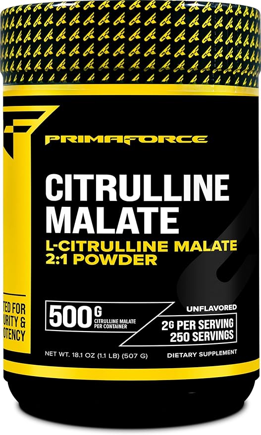 PrimaForce L-Citrulline Malate Powder, Unflavored Pre Workout Supplement, 500 grams - Energy Support, Aids Recovery, Enhances Strength Performance â Vegan, Non-GMO