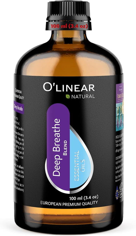 Breathe Essential Oil Blend - Calming Drops for Easy Breathing, Sweet Dreams and Relaxation, Mix of Peppermint, Lavender and Eucalyptus Oils Ideal for Humidifier, Meditation, and Home Spa Bulk Bottle