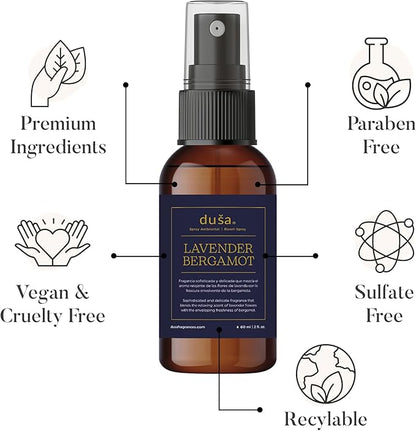 Dusa Lavender Sleep Mist – Calming Pillow & Room Spray with Essential Oils – Relaxing Aromatherapy for Deep Sleep – Fabric-Friendly & Odor Eliminating – 2 oz Travel Size