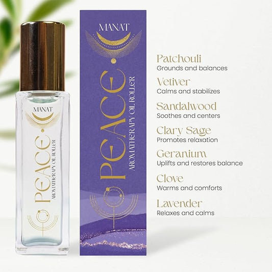 Peace Essential Oil Roll On –100% Natural Aromatherapy – 10ml Glass Roller Ball – Calming & Emotional Balance Blend w/Sandalwood & Lavender - Relaxation, Stress Relief, Self Care, Gift