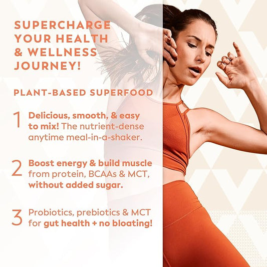 Veeg Meal Replacement Powder, All-in-One Plant-Based Protein Superfood with 50+ Superfoods & Vitamins, Organic Greens & Reds, MCT, Probiotics | Non GMO Vegan Protein Powder Chocolate, 15 Servings