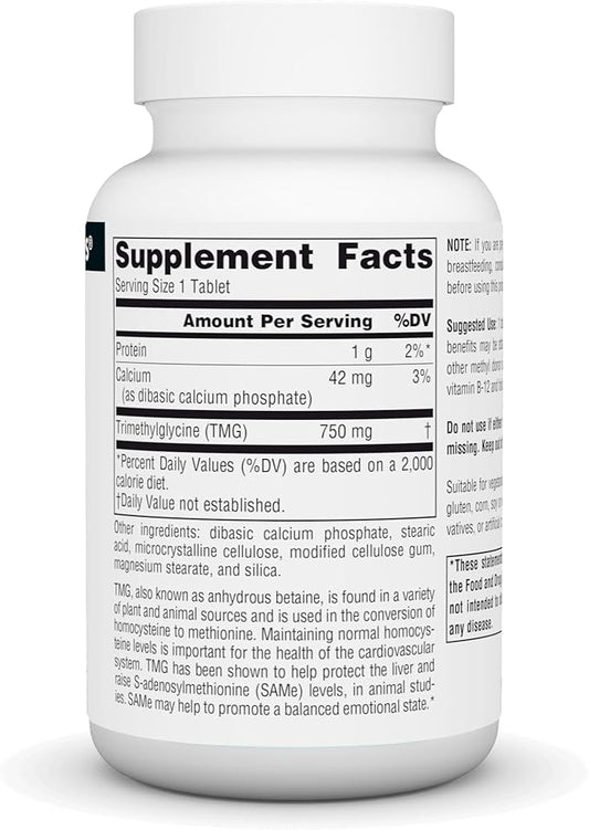 Source Naturals TMG 750mg Trimethylglycine (Anhydrous Betaine) - 60 Tablets