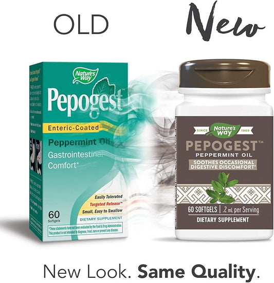 Nature's Way Pepogest Peppermint Oil, Soothes Occasional Gastrointestinal Discomfort*, Enteric Coating, 60 Softgels (Packaging May Vary)