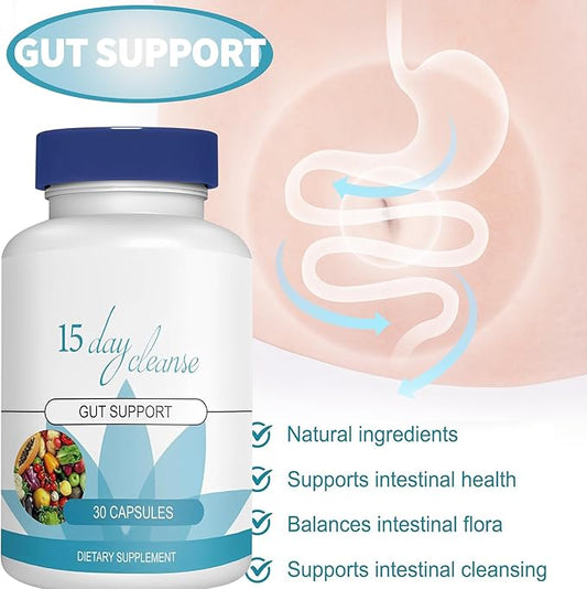 15 Day Gut Cleanse - Gut and Colon Support, 15 Day Advanced Bowel Cleanse with Senna, Cascara Sagrada & Psyllium Husk (30 Capsules)