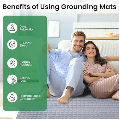 Grounding Mat for Bed, Silver Fiber Grounding Blanket – Stress & Pain Relief, Enhanced Sleep, Inflammation Reduction, Balance Restoration - Gifts for Women | Gray 35"x50"