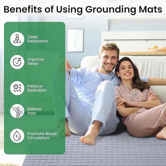 Grounding Mat for Bed, Silver Fiber Grounding Blanket – Stress & Pain Relief, Enhanced Sleep, Inflammation Reduction, Balance Restoration - Gifts for Women | Gray 35"x50"