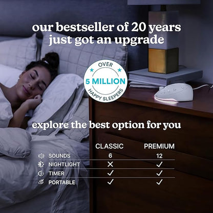 Homedics Premium Sleep Better Portable Sound Machine, Night Light,12 Soothing Sounds Including White Noise, Rain, and Thunderstorm, Ultra-Portable Design, Auto-Off Timer, for Travel & Baby Sleep